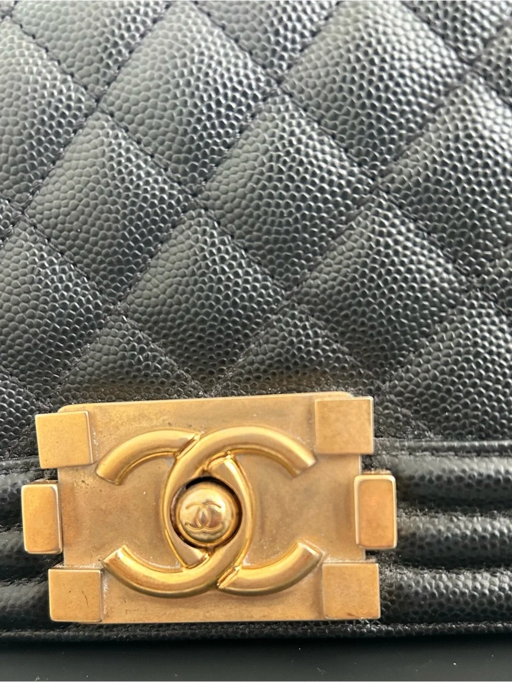 CHANEL Small Boy Bag Black Caviar Leather Brass